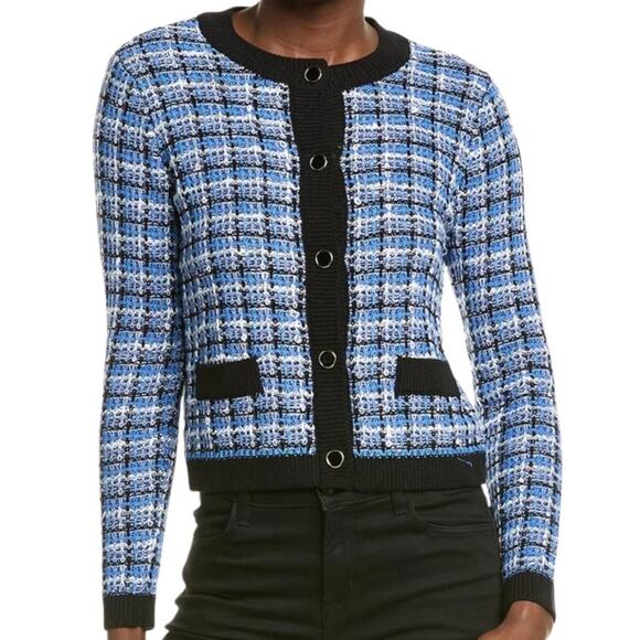 T Tahari Women’s Long Sleeve Crewneck Knit Cardigan Blue Size S - Picture 1 of 2